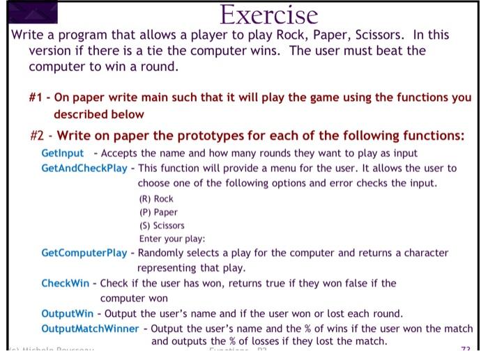 Solved Exercise Write a program that allows a player to play | Chegg.com