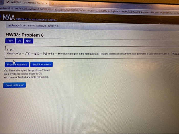 Solved > WebWork: CSU MTH182 Spring X | Chegg.com