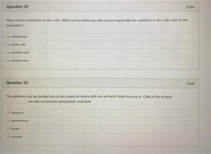 Solved D Question 30 2 pts Skin varies somewhat in structure | Chegg.com
