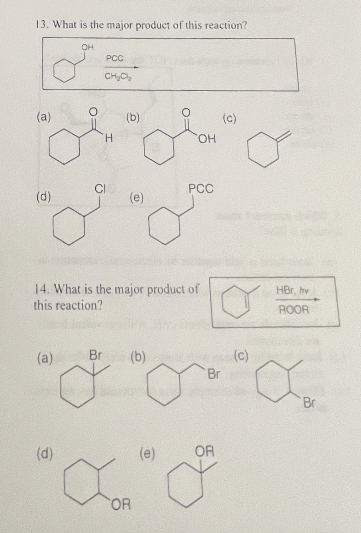 Solved What is the major product of this reaction?(d)(e)What | Chegg.com