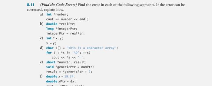Solved 8.11 (Find the Code Errors) Find the error in each of | Chegg.com