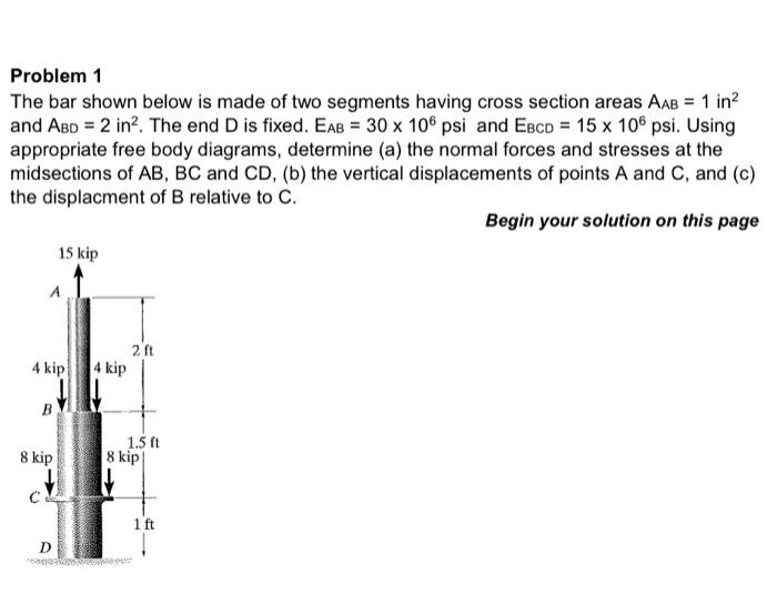Solved Problem 1 The bar shown below is made of two segments | Chegg.com