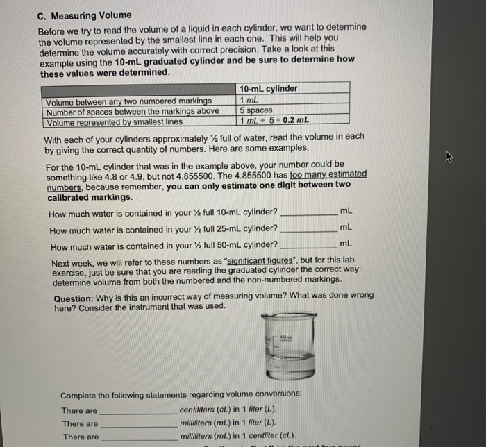 Solved C. Measuring Volume Before we try to read the volume | Chegg.com