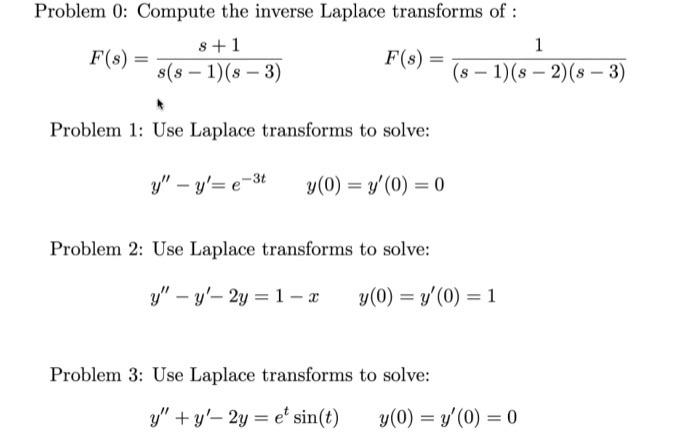 Solved Problem 0: Compute the inverse Laplace transforms of | Chegg.com