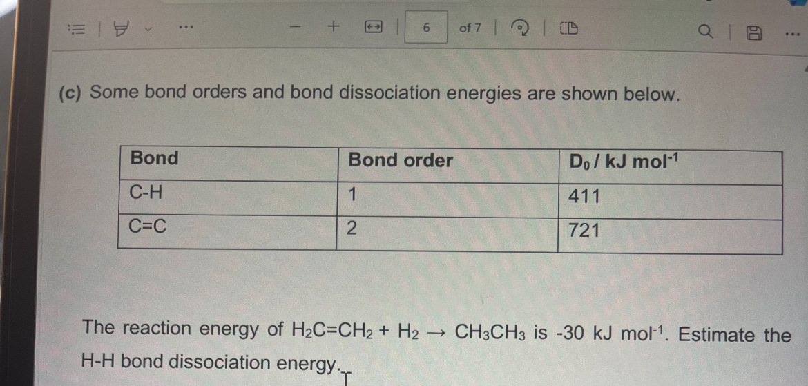 Solved (c) ﻿Some bond orders and bond dissociation energies | Chegg.com