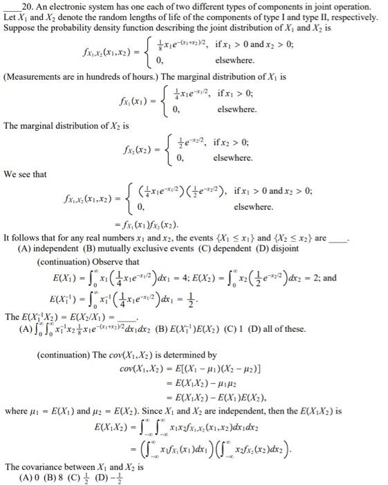 Solved _20. An electronic system has one each of two | Chegg.com