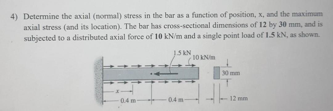 Solved 4) Determine the axial (normal) stress in the bar as | Chegg.com