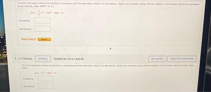 Solved Find the interval() where the function is increasing | Chegg.com