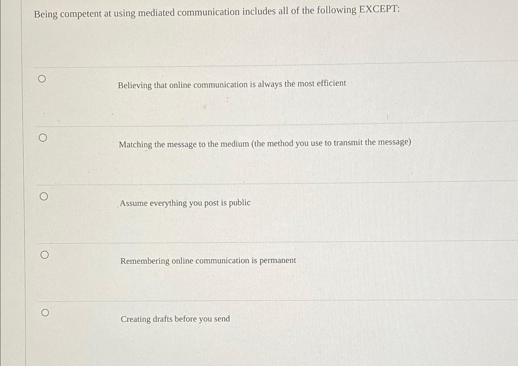 Solved Being competent at using mediated communication | Chegg.com