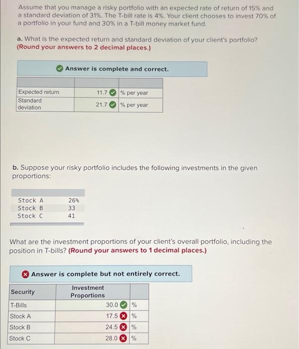 Solved Assume That You Manage A Risky Portfolio With An | Chegg.com