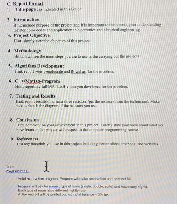 Solved C. Report format 1. Title page : as indicated in this | Chegg.com