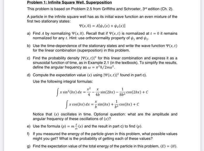 Solved Problem 1: Infinite Square Well. Superposition This | Chegg.com