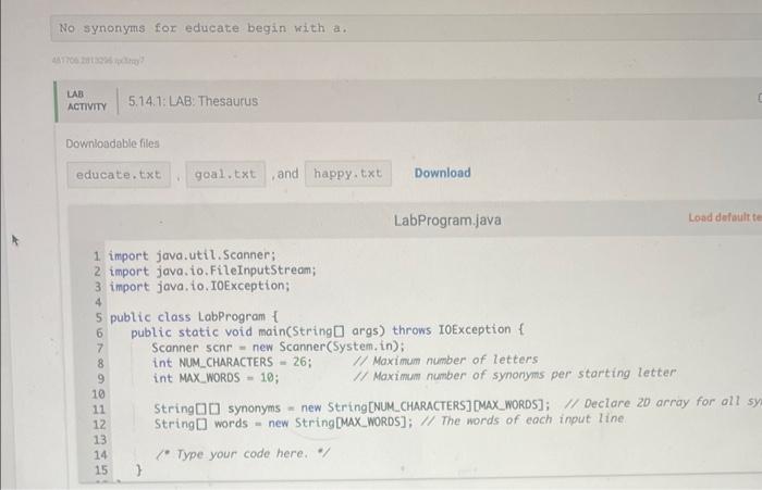 Solved Given a set of text files containing synoryms for | Chegg.com
