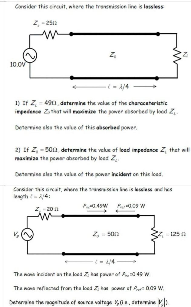 Solved Consider this circuit, where the transmission line is | Chegg.com