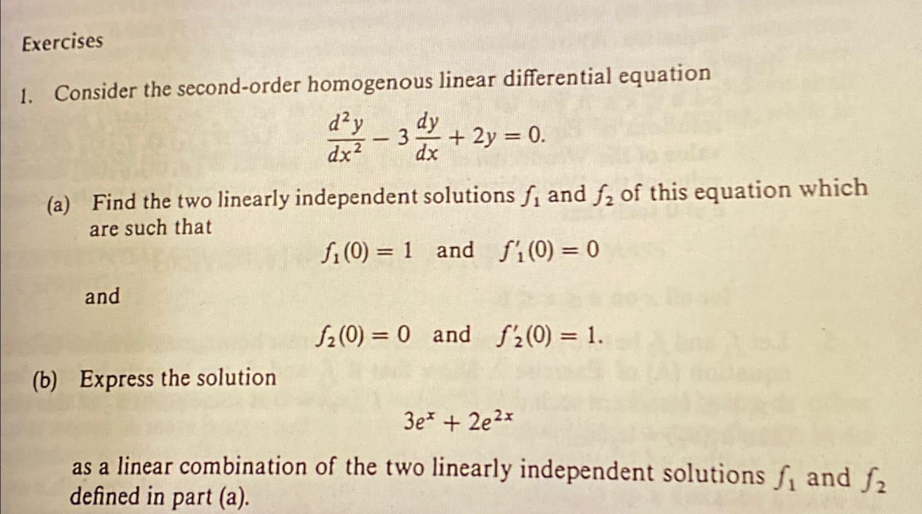 Solved Exercisesconsider The Second Order Homogenous Linear