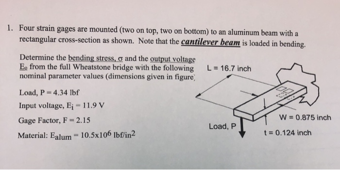 Solved 1. Four strain gages are mounted (two on top, two on | Chegg.com