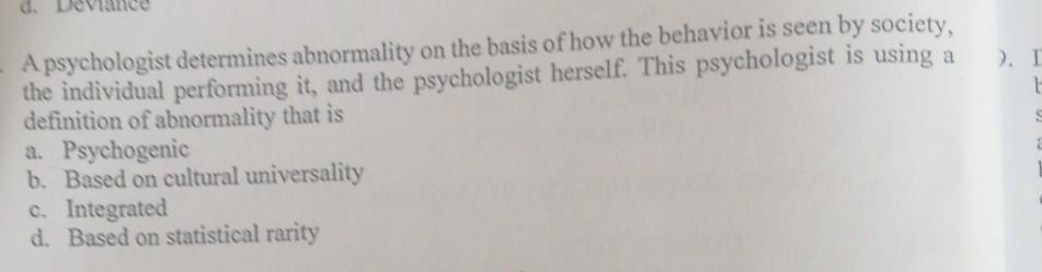 Solved 2. I 1 A Psychologist Determines Abnormality On The | Chegg.com