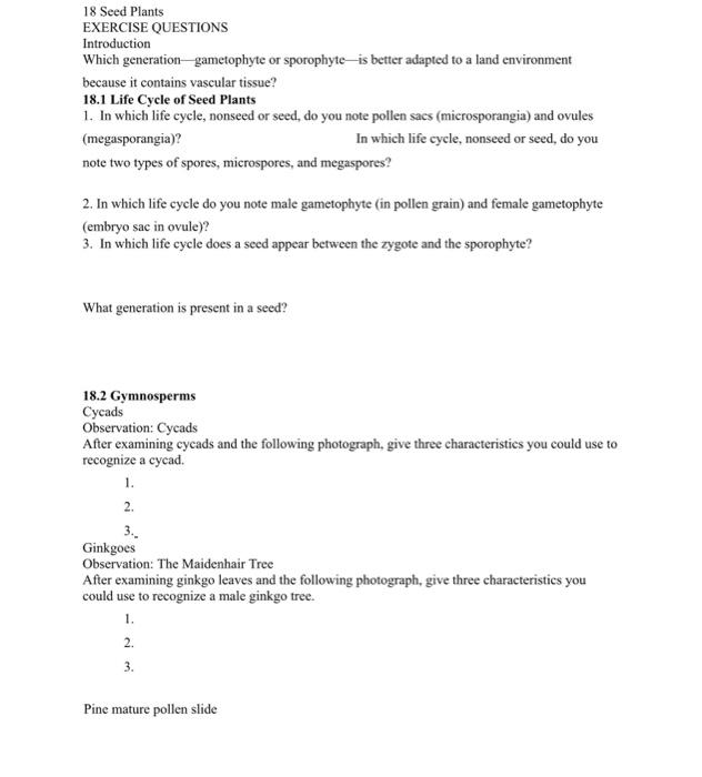 Solved QUESTIONS 17.1 Evolution and Diversity of Land Plants | Chegg.com