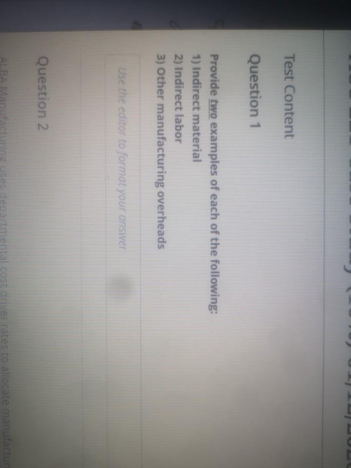 Solved Test Content Question 1 Provide two examples of each | Chegg.com