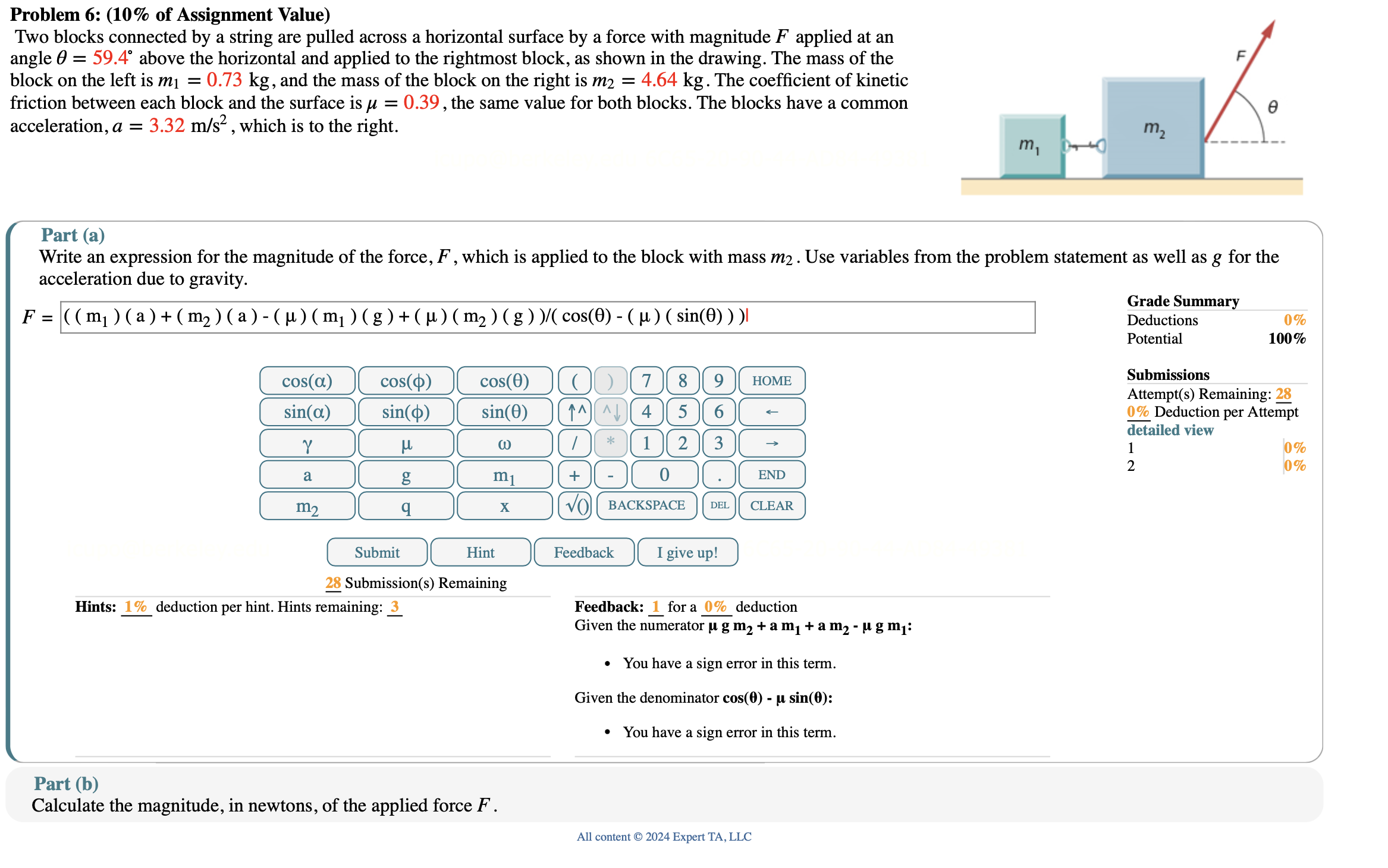 Solved Problem 6 ( 10 ﻿of Assignment Value)Two blocks