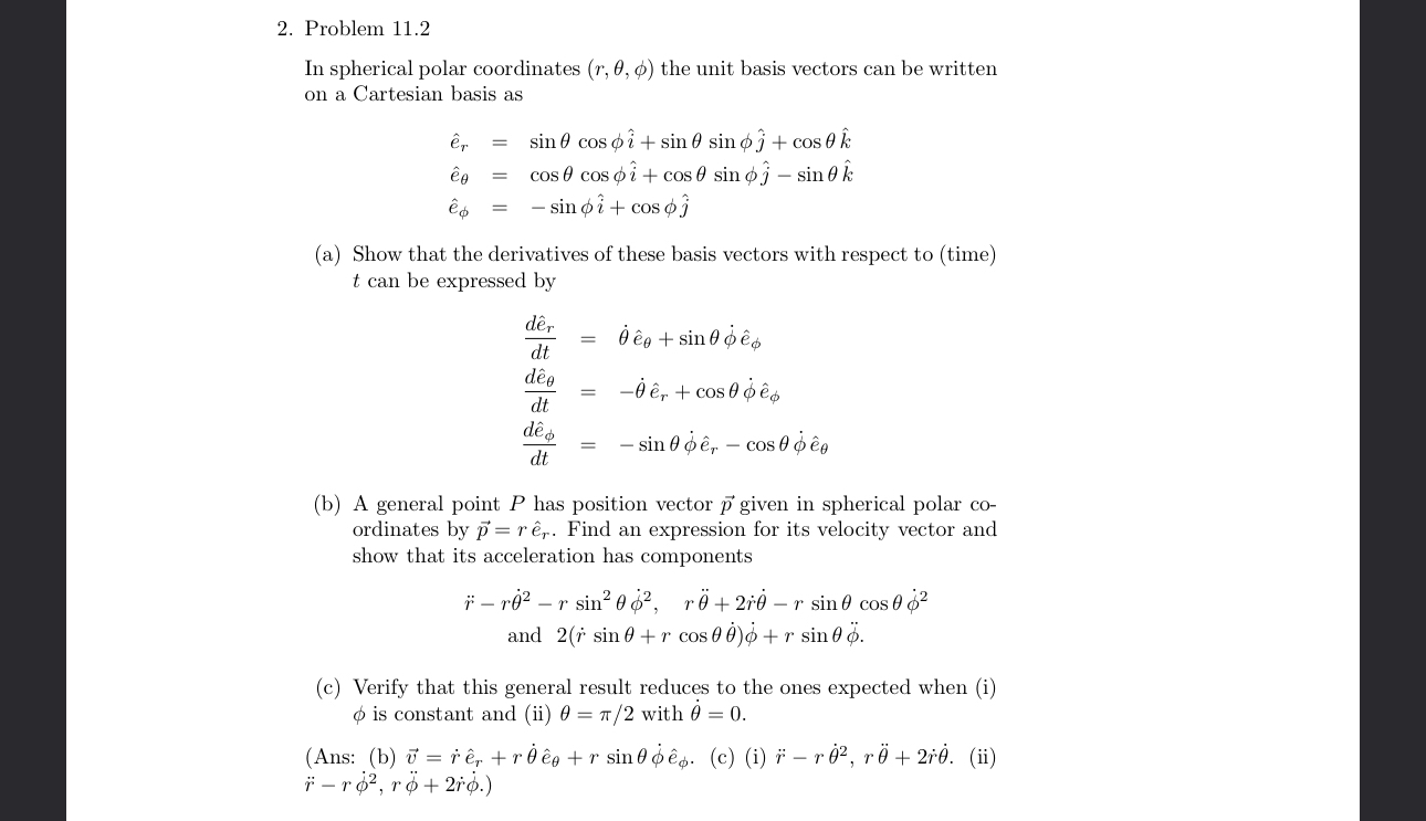 Solved problem 11 2in spherical polar coordinates r chegg
