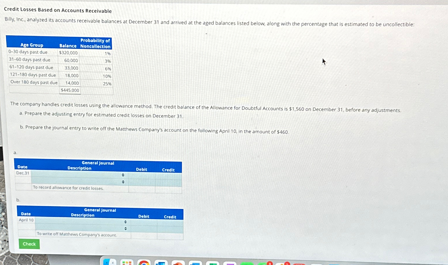 Solved Credit Losses Based On Accounts Receivable\table[[Age | Chegg.com