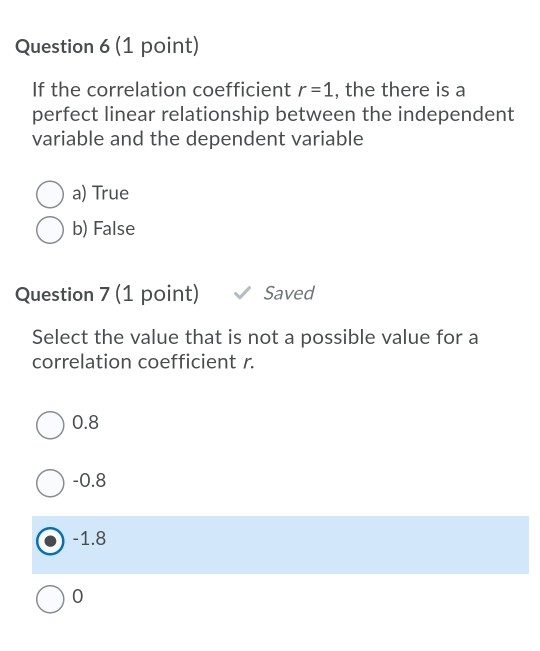Solved Question 6 (1 point) If the correlation coefficient | Chegg.com
