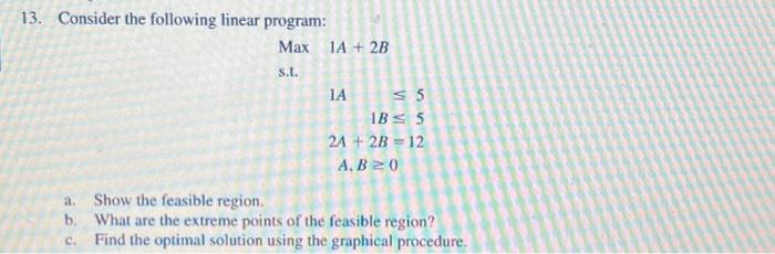 Solved 13. Consider the following linear program: Max s.t. | Chegg.com