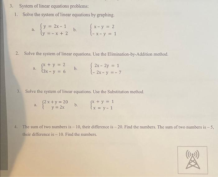 Solved 3. System of linear equations problems: 1. Solve the | Chegg.com