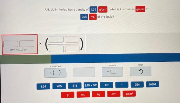 Solved A liquid in the lab has a density of 1.24 g/cm What | Chegg.com