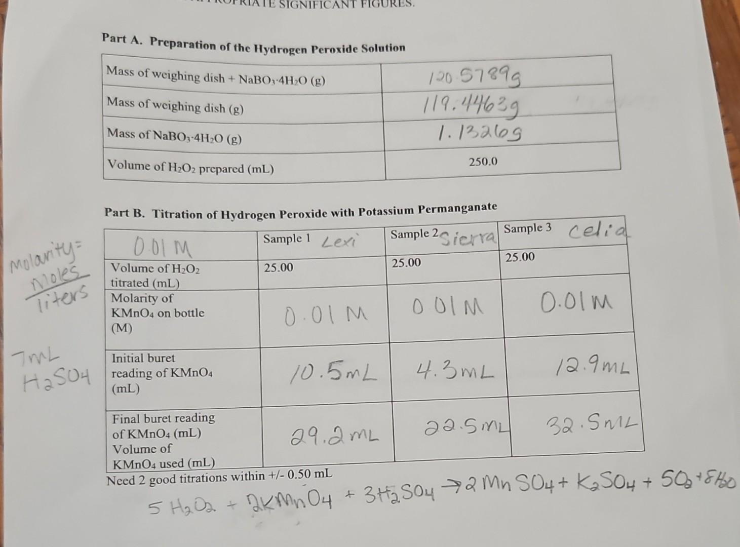 Solved Part A. Preparation of the Hydrogen Peroxide Solution