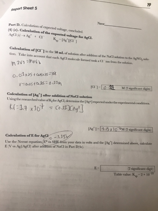 Solved Report Sheet 5 Part D. Calculation of expected
