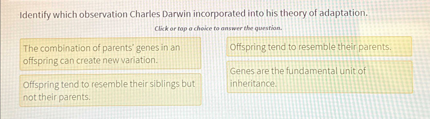 Identify which observation Charles Darwin | Chegg.com