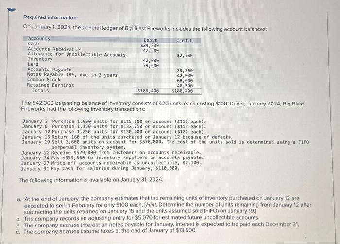 Solved Required Information On January 1 2024 The General Chegg Com   Image