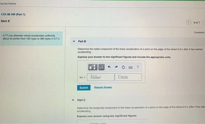 Solved A 77-cm diameter wheel accelerates uniformly about | Chegg.com
