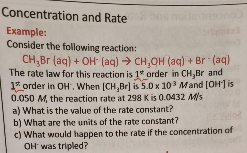 Solved Concentration and Rate Example: lo Consider the | Chegg.com