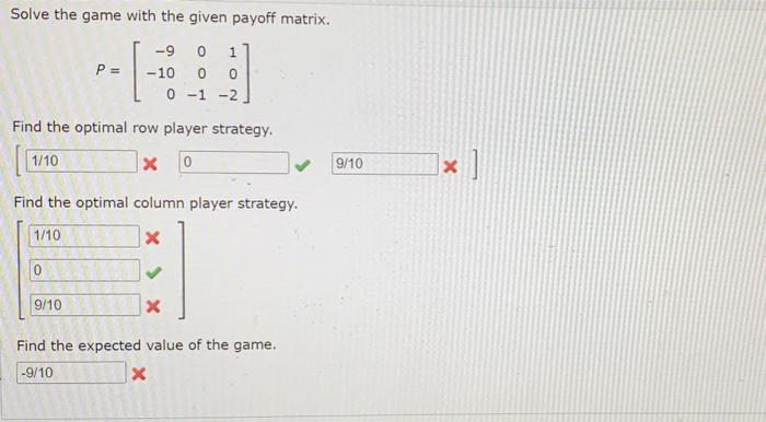 Solved Solve the game with the given payoff matrix, PE -1 1 | Chegg.com