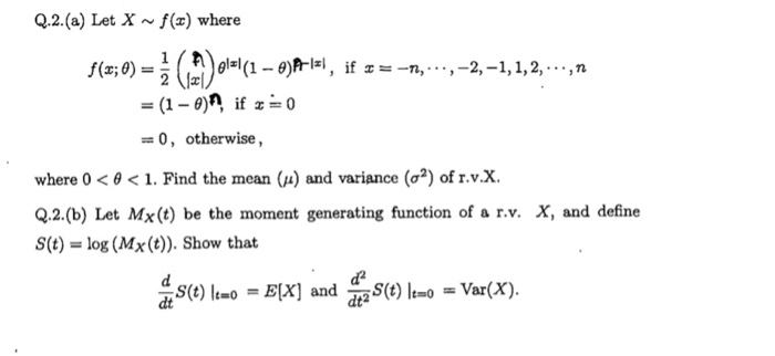 Solved Q 2 A Let X F X Where 1 A A El 1 0 A I Chegg Com