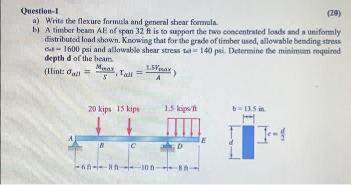 Solved Question-1 a) Write the flexure formula and general | Chegg.com