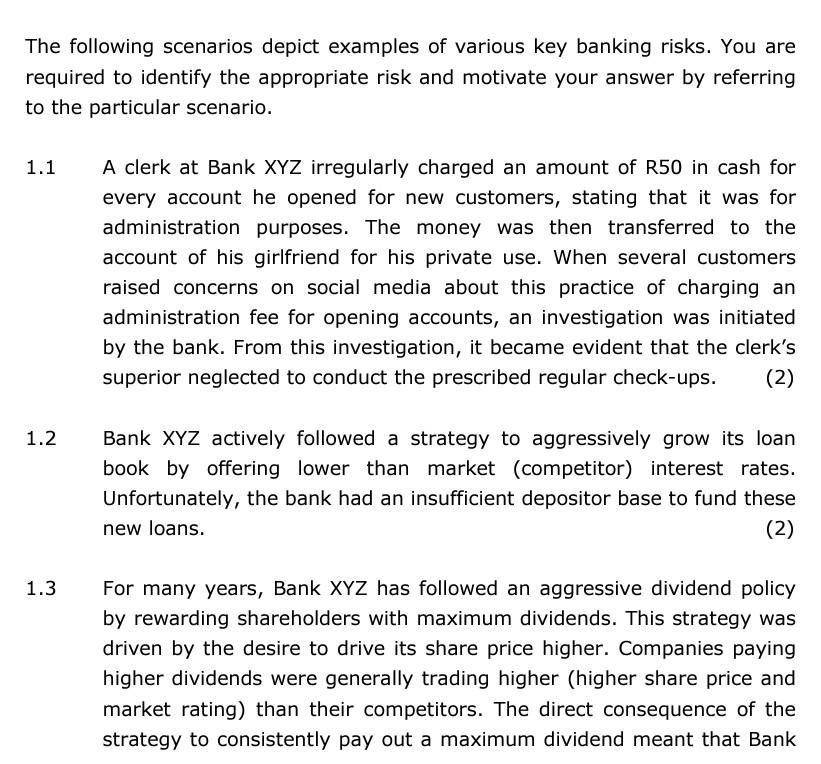 Solved The following scenarios depict examples of various | Chegg.com
