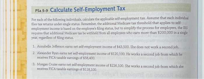 Solved PSa 5-9 Calculate Self-Employment Tax For each of the | Chegg.com