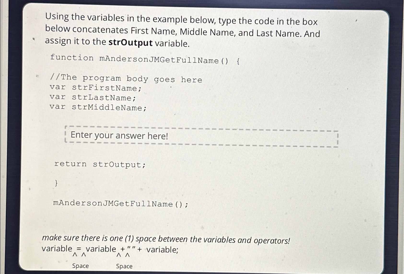 Solved Using the variables in the example below, type the | Chegg.com
