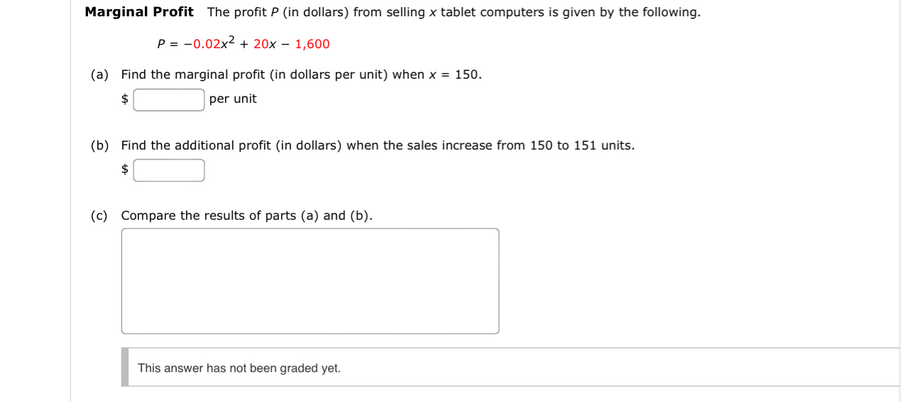 Solved Marginal Profit The profit P (in dollars) ﻿from | Chegg.com