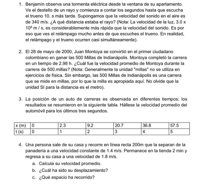 1. Benjamin observa una tormenta eléctrica desde la ventana de su apartamento. Ve el destello de un rayo y comienza a contar