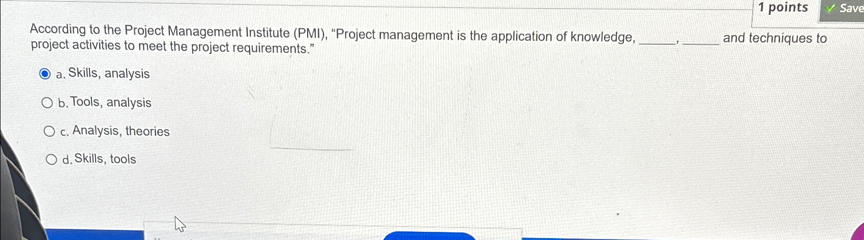 Solved 1 ﻿pointsSaveAccording to the Project Management | Chegg.com