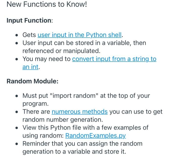 Solved New Functions to Know! Input Function: • Gets user | Chegg.com