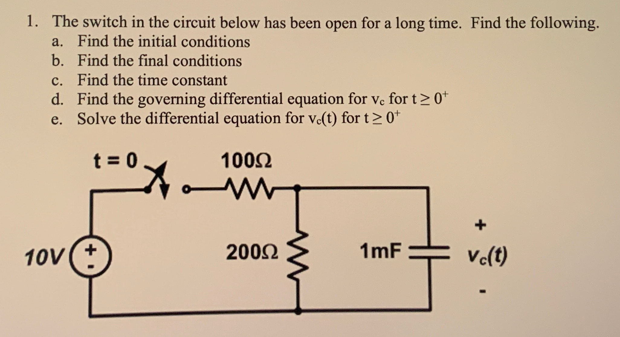 Solved The switch in the circuit below has been open for a | Chegg.com