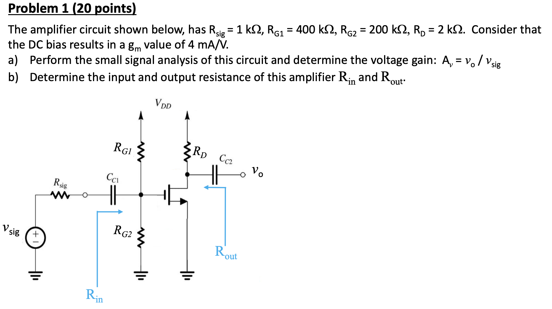 Solved Problem 1 (20 ﻿points)The amplifier circuit shown | Chegg.com