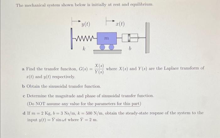 Solved The mechanical system shown below is initially at | Chegg.com