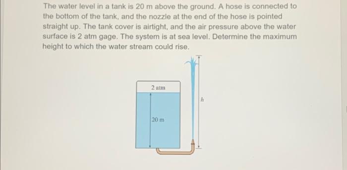 Solved The water level in a tank is 20 m above the ground. A | Chegg.com